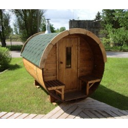 Sauna baril lg3.5m D2.2m avec terrasse et porte standard