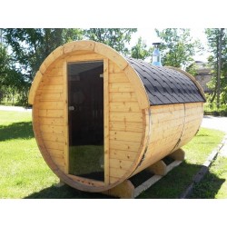 Sauna baril lg3.5m D2.2m avec terrasse et porte standard